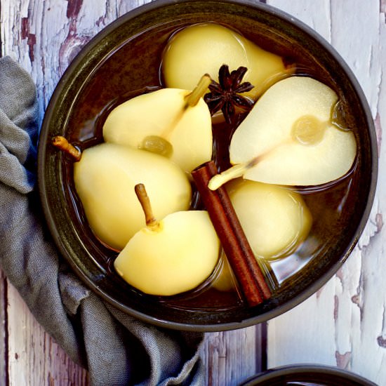 Riesling Poached Pears - Recipe photo by simmerandsauce