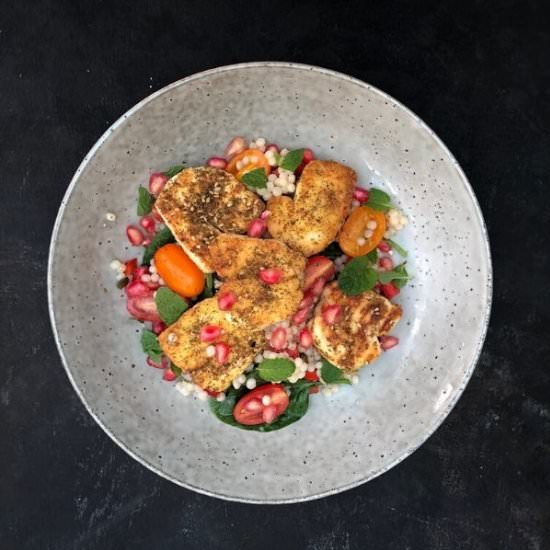 Pearl Couscous Salad with Halloumi - Recipe photo by thedevilwearssalad