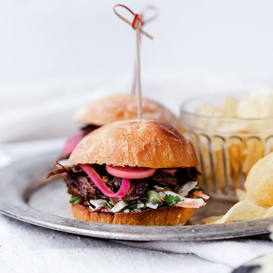 MOLE PULLED PORK SLIDERS - Recipe photo by ONEarmedMAMA