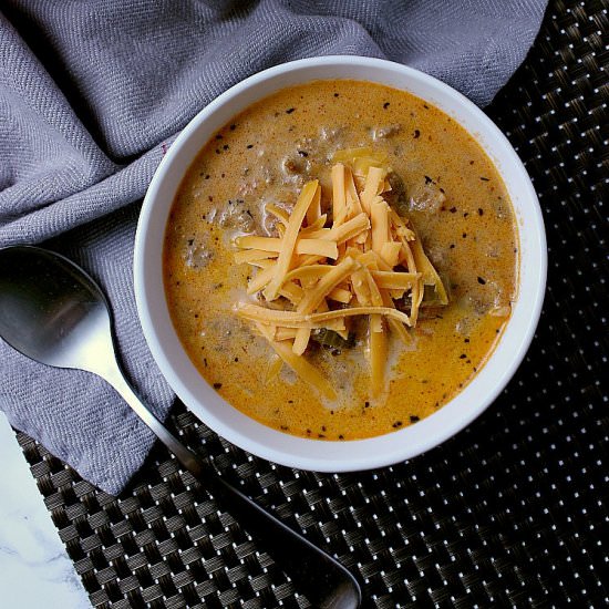 Keto Cheeseburger Soup - Recipe photo by mamabearscookbook
