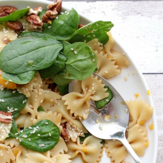 Bow tie pasta and spinach salad - Recipe photo by KrazyKitchenMom