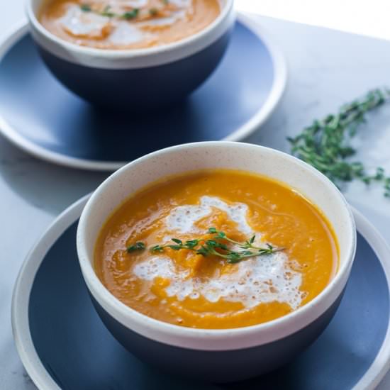 Vegan Carrot Ginger Soup - Recipe photo by thymeandjoy