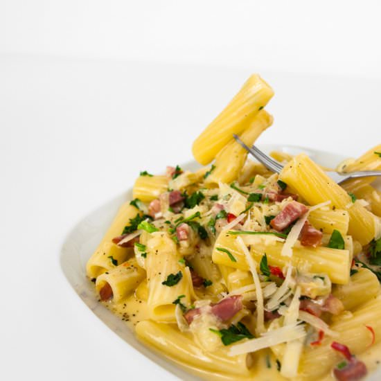 Silky pasta carbonara - Recipe photo by InJohnnysKitchen