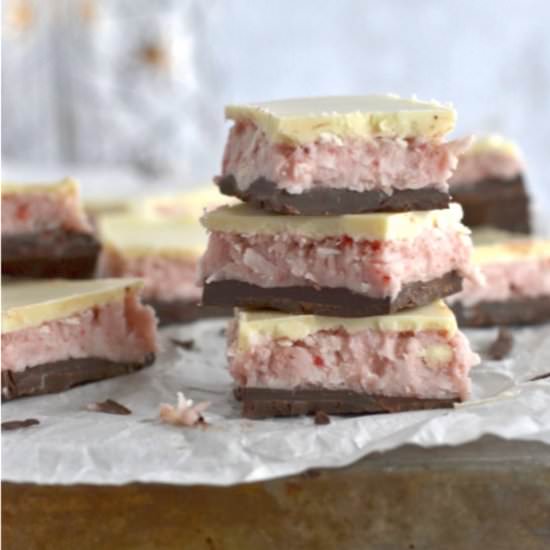 Strawberry Coconut Chocolate Bars - Recipe photo by TwoSugarBugs