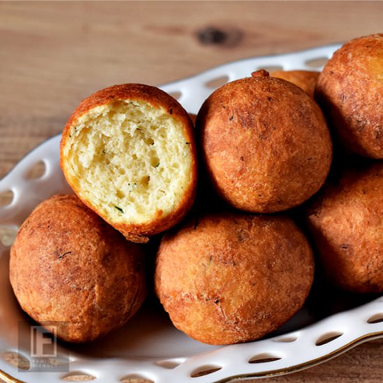 Garlic & Dill Ricotta Donut Holes - Recipe photo by Family Friendly Cooking
