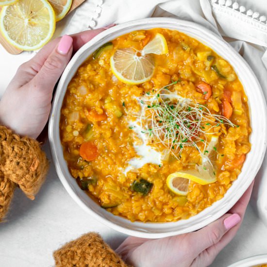 Vegan Red Lentil Leek Soup - Recipe photo by SprinklesandSeaSalt