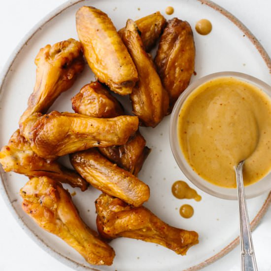 Honey Mustard Chicken Wings - Recipe photo by Downshiftology