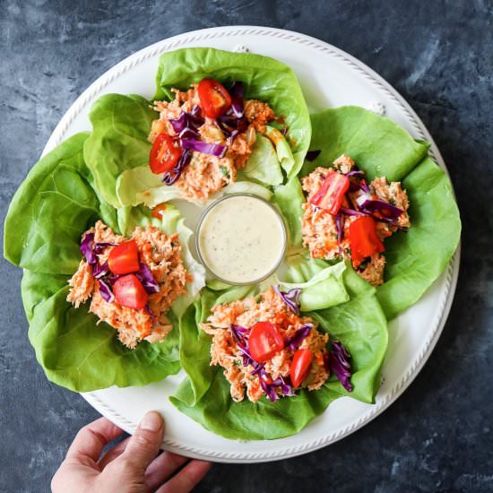 Buffalo Chicken Salad Lettuce Cups - Recipe photo by tippsinthekitch