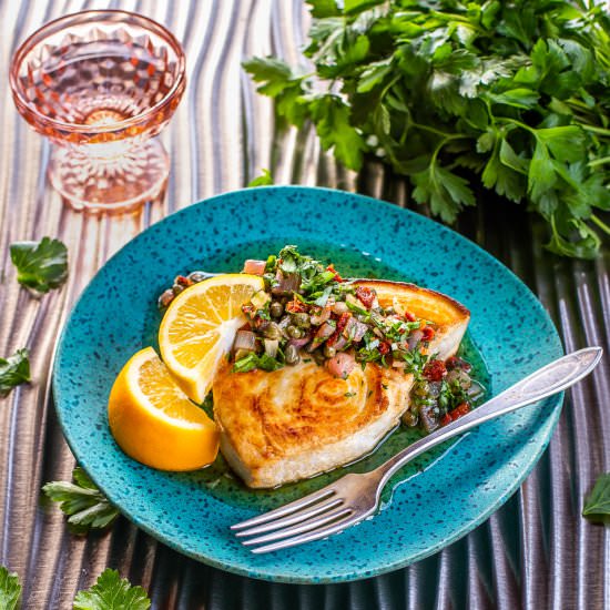 Swordfish with Lemon & Caper Sauce - Recipe photo by primalwellnesscoach