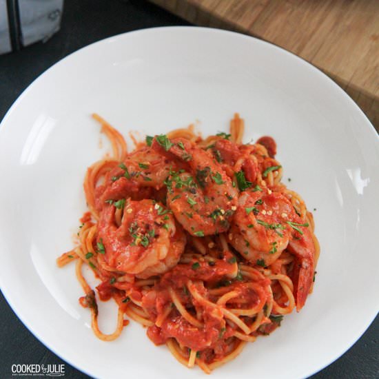 Creamy Spicy Shrimp Spaghetti - Recipe photo by cookedbyjulie