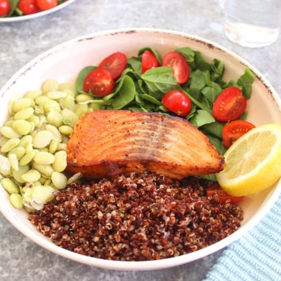 Healthy Salmon Quinoa Bowl - Recipe photo by MediterraneanLatinLoveAffair