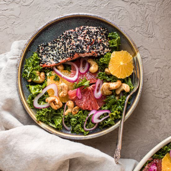Sesame-Crusted Alaska Salmon Salad - Recipe photo by acalculatedwhisk