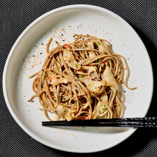 Abalone/paua with soba noodles - Recipe photo by delectabilia