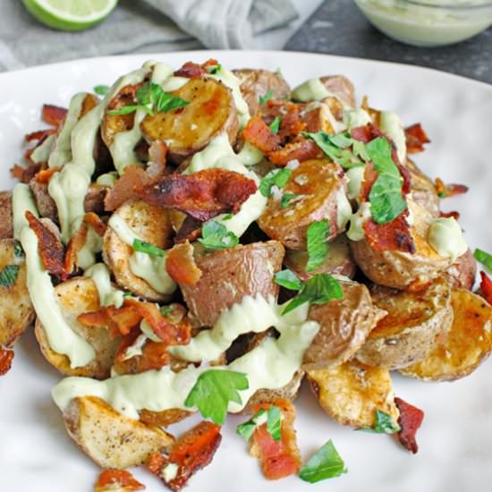 roasted potatoes with avocado cream - Recipe photo by forkfreedom