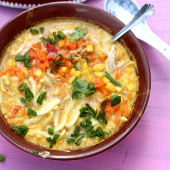 Sweet Corn and Chicken Udon Soup - Recipe photo by Spice Chronicles