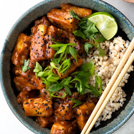 30 Minute Crispy Peanut Tofu - Recipe photo by HomeCookedRoots