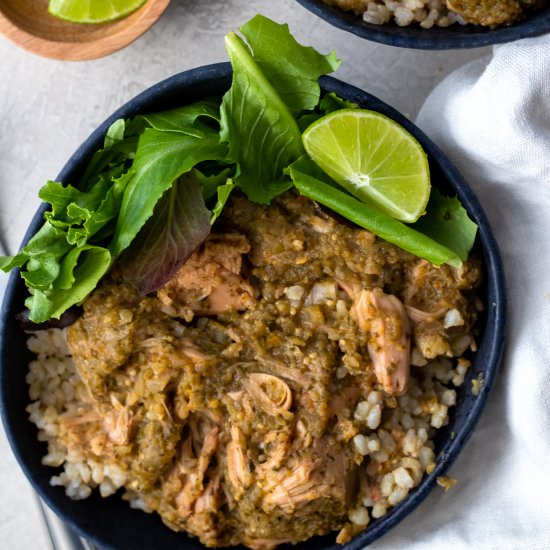Chili verde jackfruit w/lime rice - Recipe photo by HomeCookedRoots