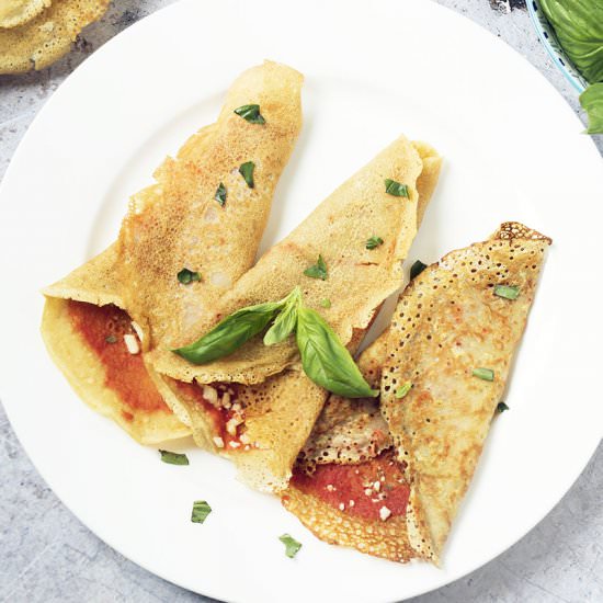 Margherita pizza crepes - Recipe photo by Mandy Sneaky Veg