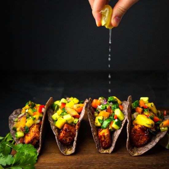 BBQ Tofu Tacos w/ Mango Salsa - Recipe photo by Liv Vegan Strong