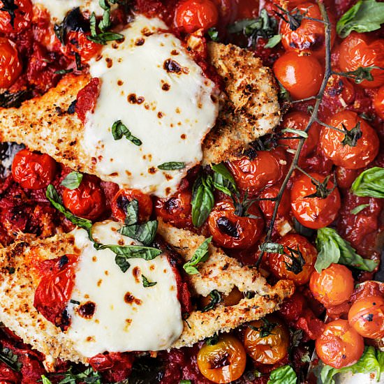 Sheet Pan Baked Chicken Parmesan - Recipe photo by ONEarmedMAMA