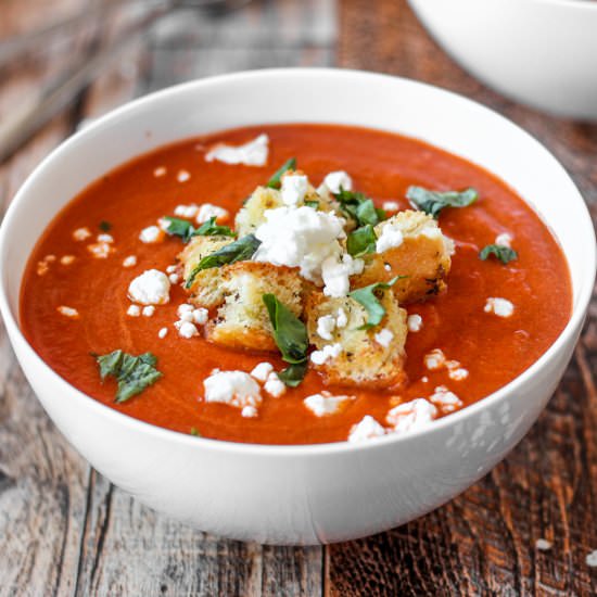 Tomato Bisque with Goat Cheese - Recipe photo by A Seasoned Greeting