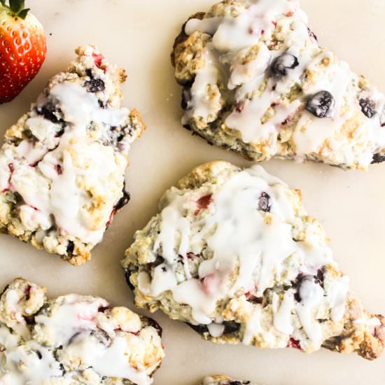 Eggless Strawberry Blueberry Scones - Recipe photo by The Desserted Girl
