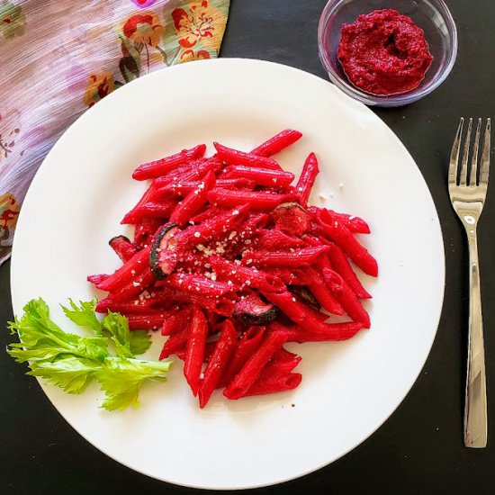 Blushing Beet Pesto Pasta - Recipe photo by ProfusionCurry