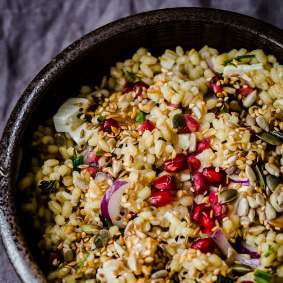 Barley Salad with Feta, Pomegranate - Recipe photo by tiffinandteaofficial