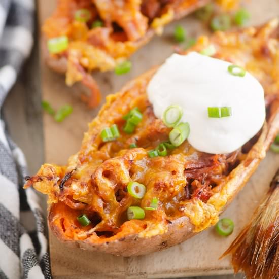 Air Fryer BBQ Sweet Potato Skins - Recipe photo by The Creative Bite