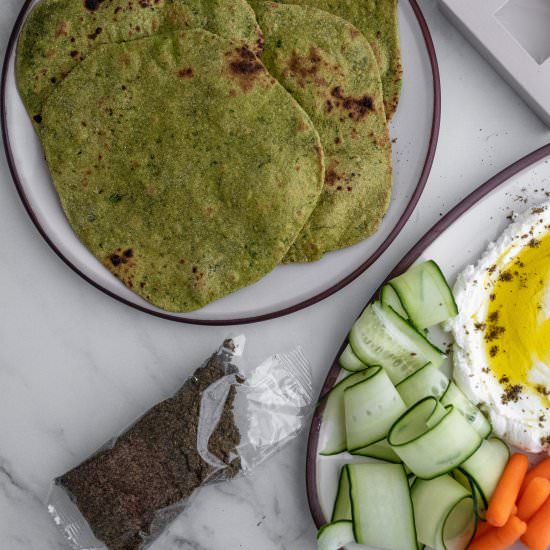 Spinach Roti and Za'atar Labneh - Recipe photo by Aredspatula