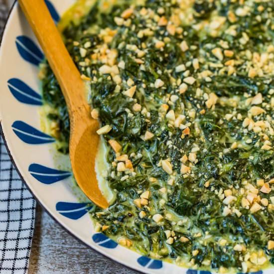 creamed spinach & toasted almonds! - Recipe photo by the cookie rookie
