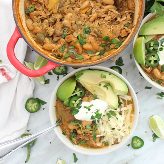 White Bean Chili with Chicken - Recipe photo by SlowThe CookDown