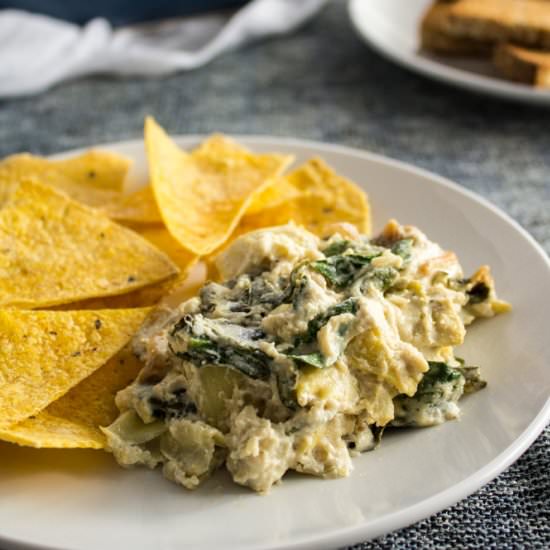 Plant Based Spinach Artichoke Dip - Recipe photo by cleanfooddirtygirl