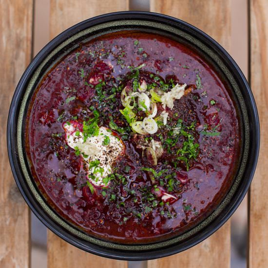 Borscht (Борщ) – Beetroot soup - Recipe photo by PantsDownApronsOn