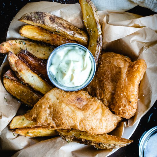 Crispy Beer Battered Fish and Chips - Recipe photo by the frozen biscuit