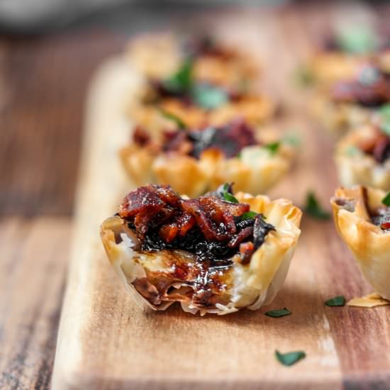 Brie Bacon and Mushroom Phyllo Cups - Recipe photo by A Seasoned Greeting