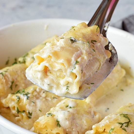 Chicken Alfredo Lasagna Roll Ups - Recipe photo by Savory Bites