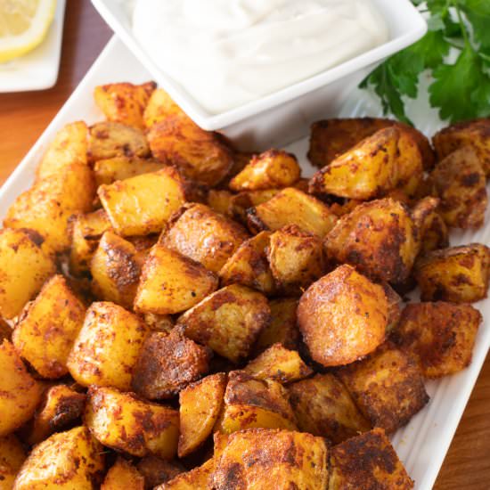 Spicy Potatoes with Lemon-Garlic Ai - Recipe photo by For the Love of Cooking