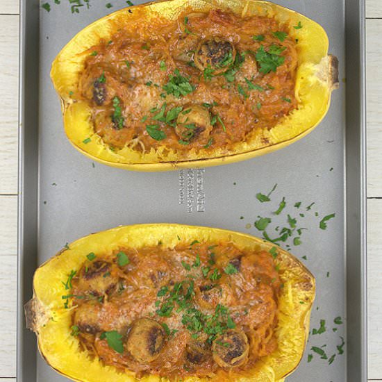 Spaghetti Squash & Turkey Meatballs - Recipe photo by agourmetfoodblog