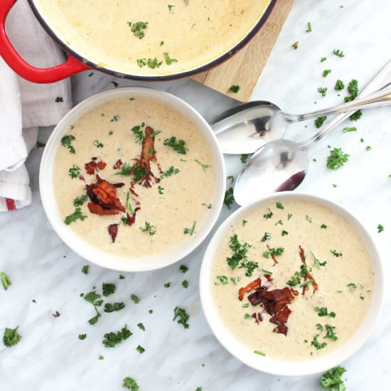 Creamy Roasted Cauliflower Soup - Recipe photo by SlowThe CookDown