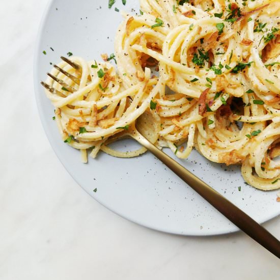 Vegan Spaghetti Carbonara - Recipe photo by a new green leaf