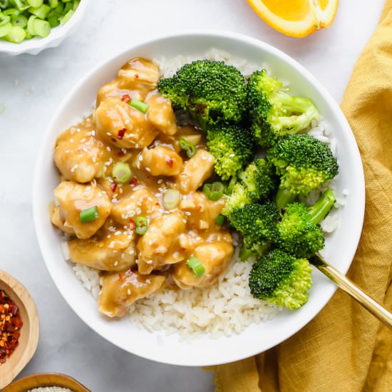Lightened Up Orange Chicken - Recipe photo by ourbalancedbowl