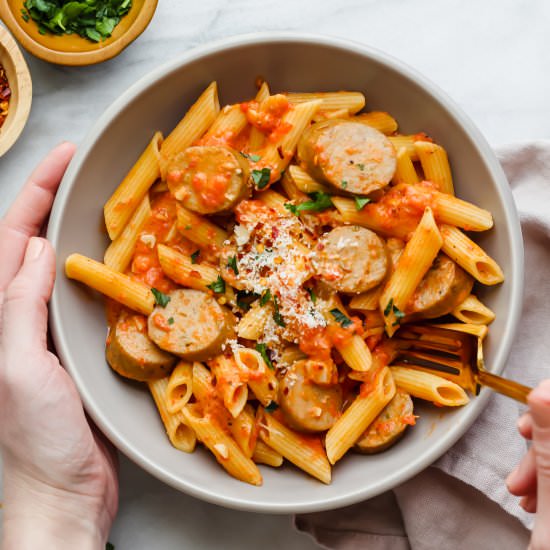 Roasted Red Pepper Pasta - Recipe photo by ourbalancedbowl