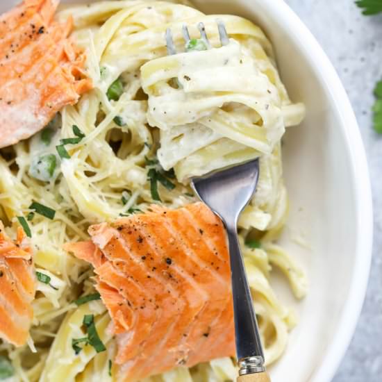 Fettuccine Alfredo with Salmon - Recipe photo by SimplyMadeRecipes