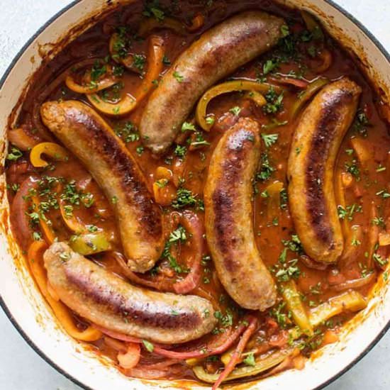 Baked Sausage and Peppers - Recipe photo by Girl Gone Gourmet