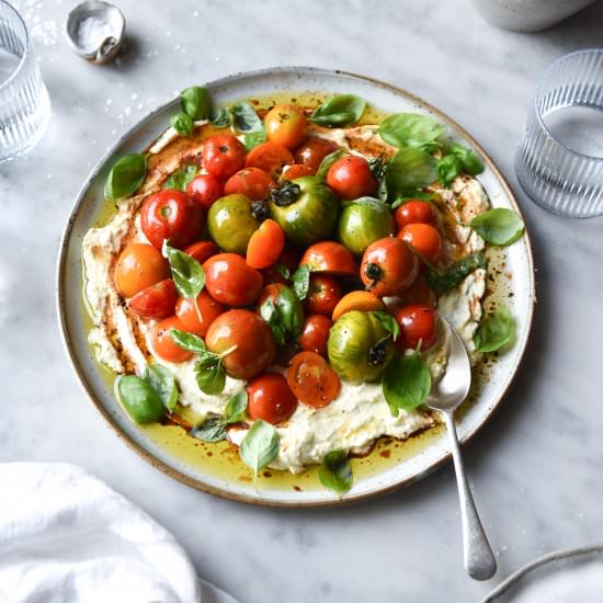 Lemon ricotta, tomatoes and basil - Recipe photo by georgeats