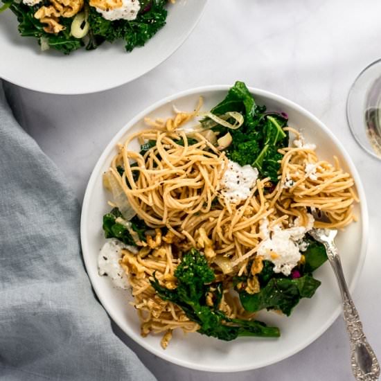 Pasta with Walnuts, Greens, Ricotta - Recipe photo by American Home Cook