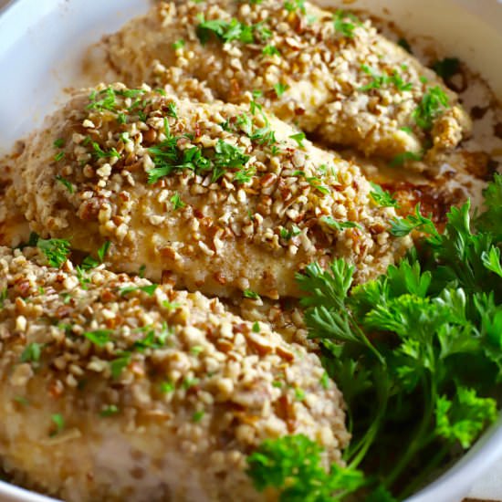 Oven-Baked Pecan Crusted Chicken - Recipe photo by Grits and Pinecones