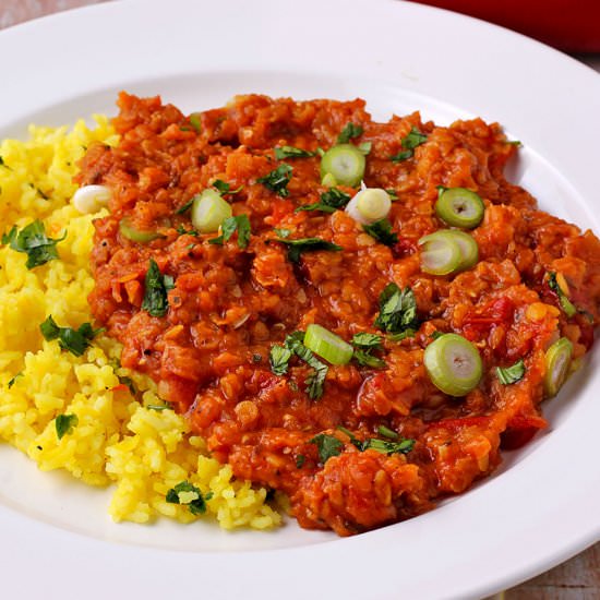 Red lentil masala dal - Recipe photo by veganwithgusto