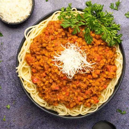 Lentil Bolognese - Recipe photo by lovingitvegan